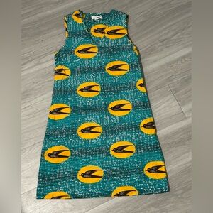 Brooklyn industries blue green brown yellow bird dress small